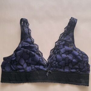 Aerie Lace Bralette Womens L Purple/Black unlined pull over Deep V Dark Romantic